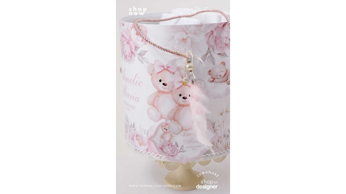 Trusou botez cu ursuleti si hortensii Teddy Bear Pink 2